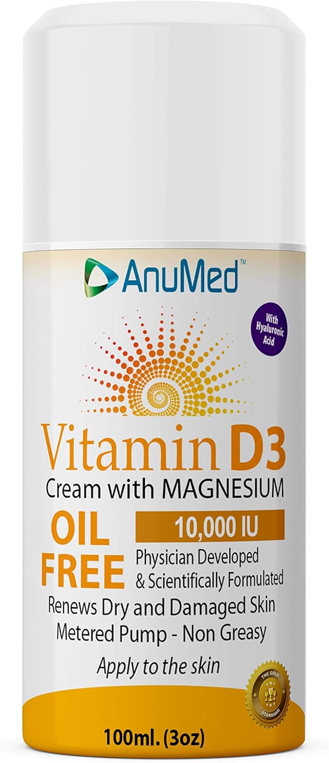 ANUMED Natural Cream Bundle: Vitamin D3 10,000 IU + D3 with K2 10,000 IU Travel Size 2oz - Hyaluronic Acid, Magnesium, Vitamin E, Zinc, Vitamin B3 - Non-GMO