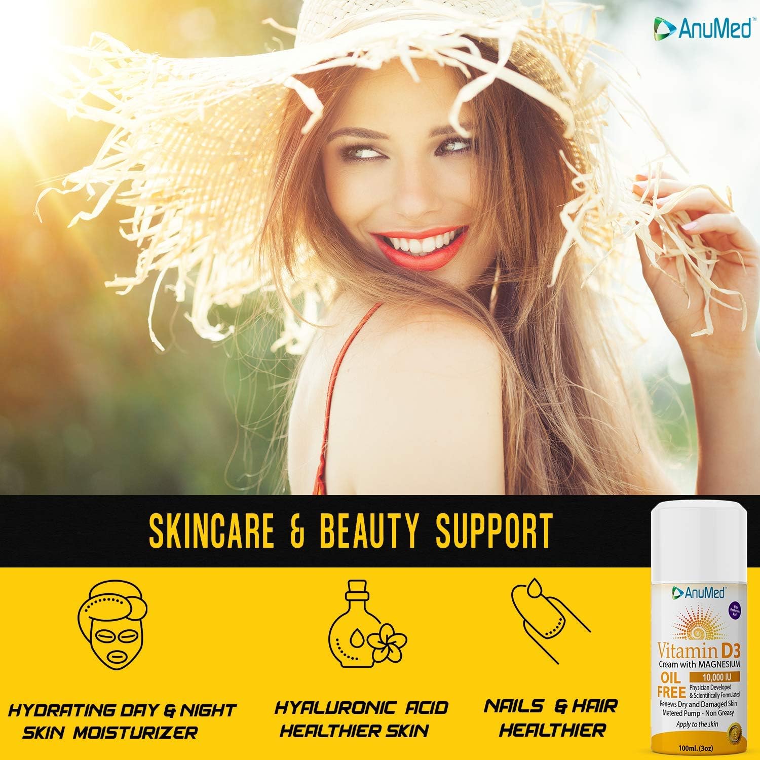 ANUMED Natural Cream Bundle: Vitamin D3 10,000 IU + D3 with K2 10,000 IU Travel Size 2oz - Hyaluronic Acid, Magnesium, Vitamin E, Zinc, Vitamin B3 - Non-GMO