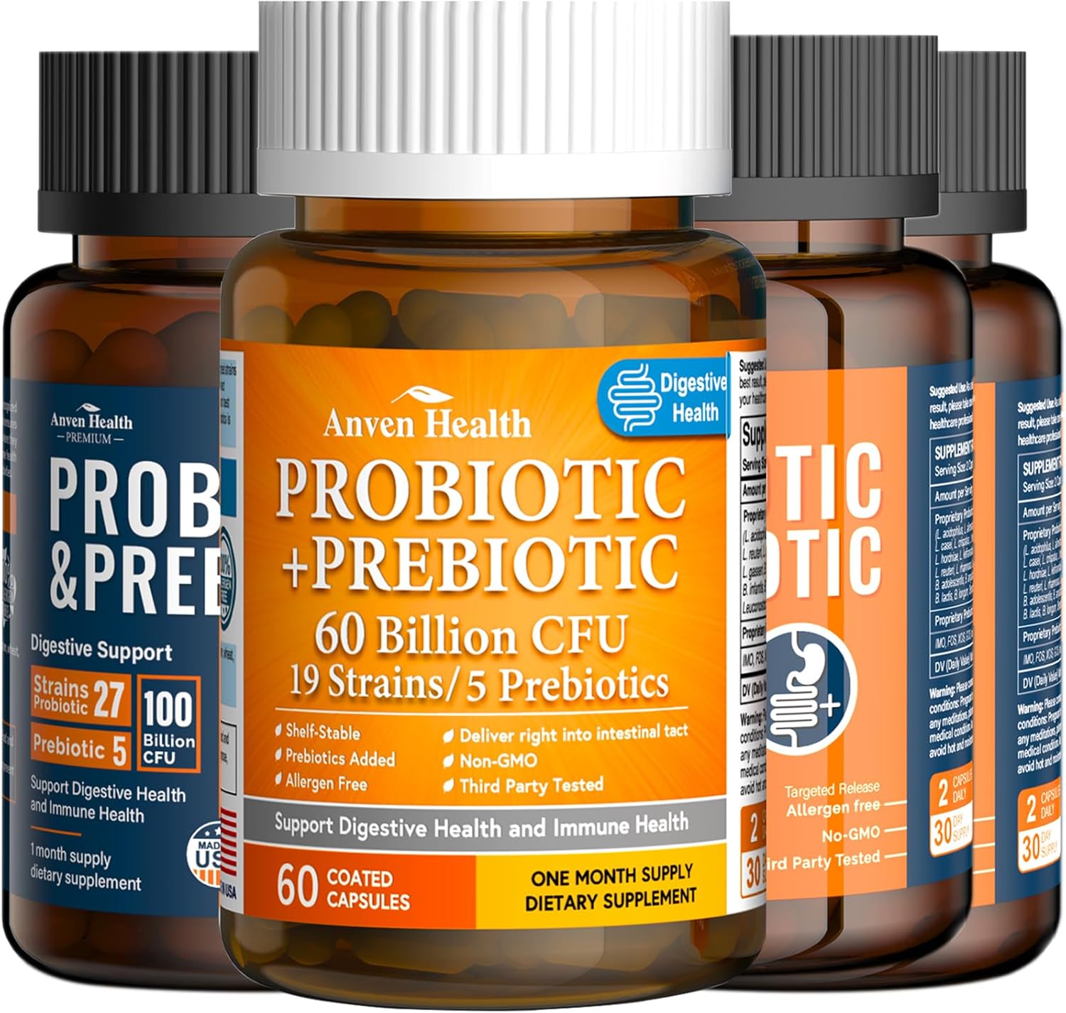 Anven Health Optimal Gut Health Bundle: 100 Billion & 60 Billion Probiotics for Digestive & Immune Health - Family Pack of 4