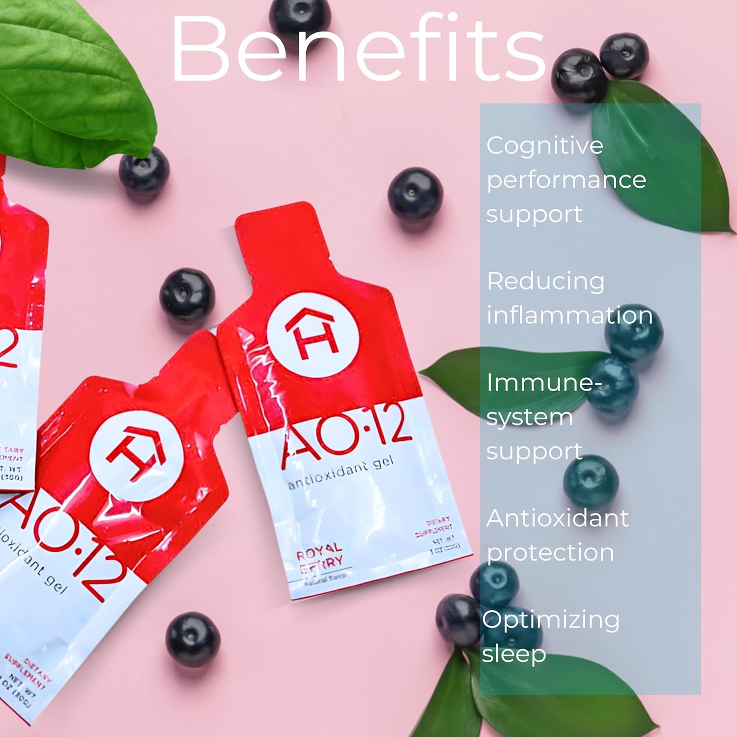 AO•12 Antioxidant Supplement Gel - 30 Packets - Royal Berry Flavor - Immune Support & Anti-Aging - Nutrient-Boosting Defense - Free Radical Protection (Royal Berry, 1 Box)