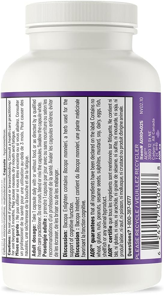 AOR Bacopa Enlighten Supplement - 300mg Ayurvedic Bacopa Monnieri, Vegan Capsules (60 Servings)