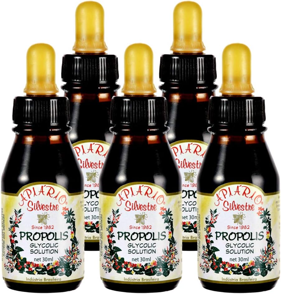 Apiario Silvestre Brazilian Green Bee Propolis Liquid Extract - 5 Bottles - Non Alcoholic, Wax Free, Sugar Free - Official Distributor
