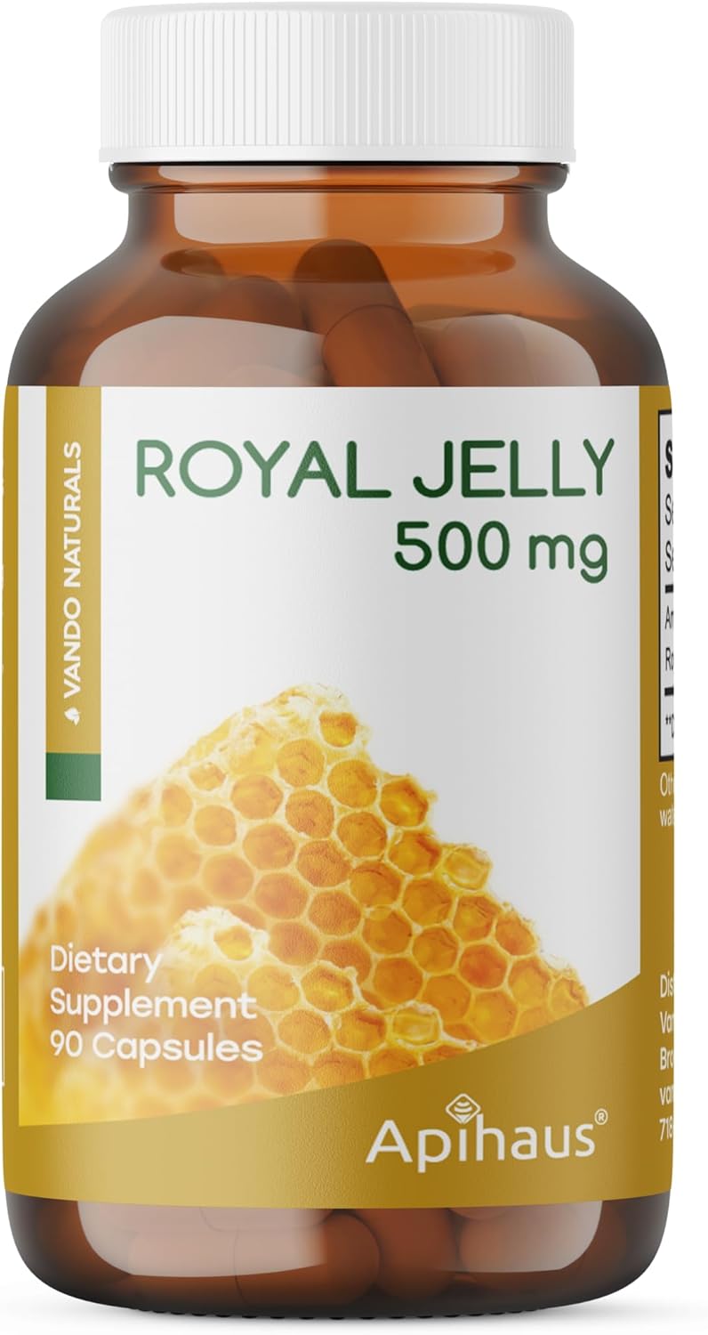 Apihaus Royal Jelly Capsules - 500 mg, 90 Count - Pure & Natural Supplement for Health & Wellness
