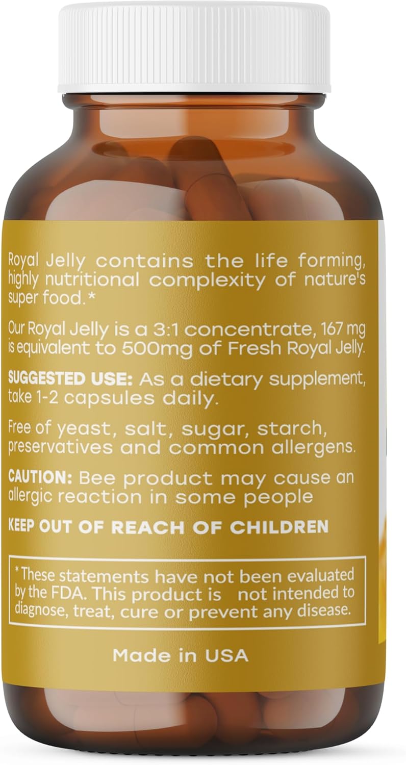 Apihaus Royal Jelly Capsules - 500 mg, 90 Count - Pure & Natural Supplement for Health & Wellness