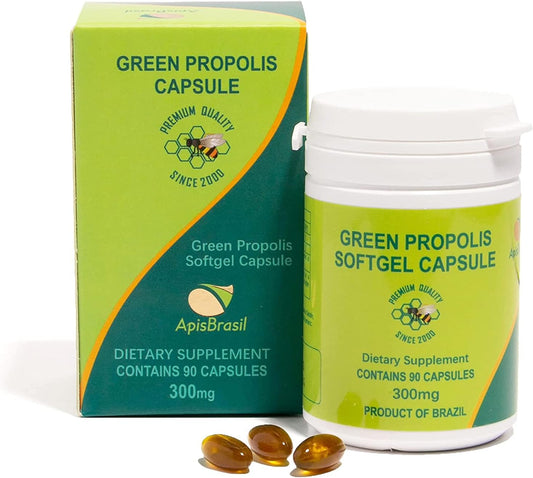 ApisBrasil Brazilian Green Bee Propolis Capsules - 900mg Daily Immune Support - 90 Count