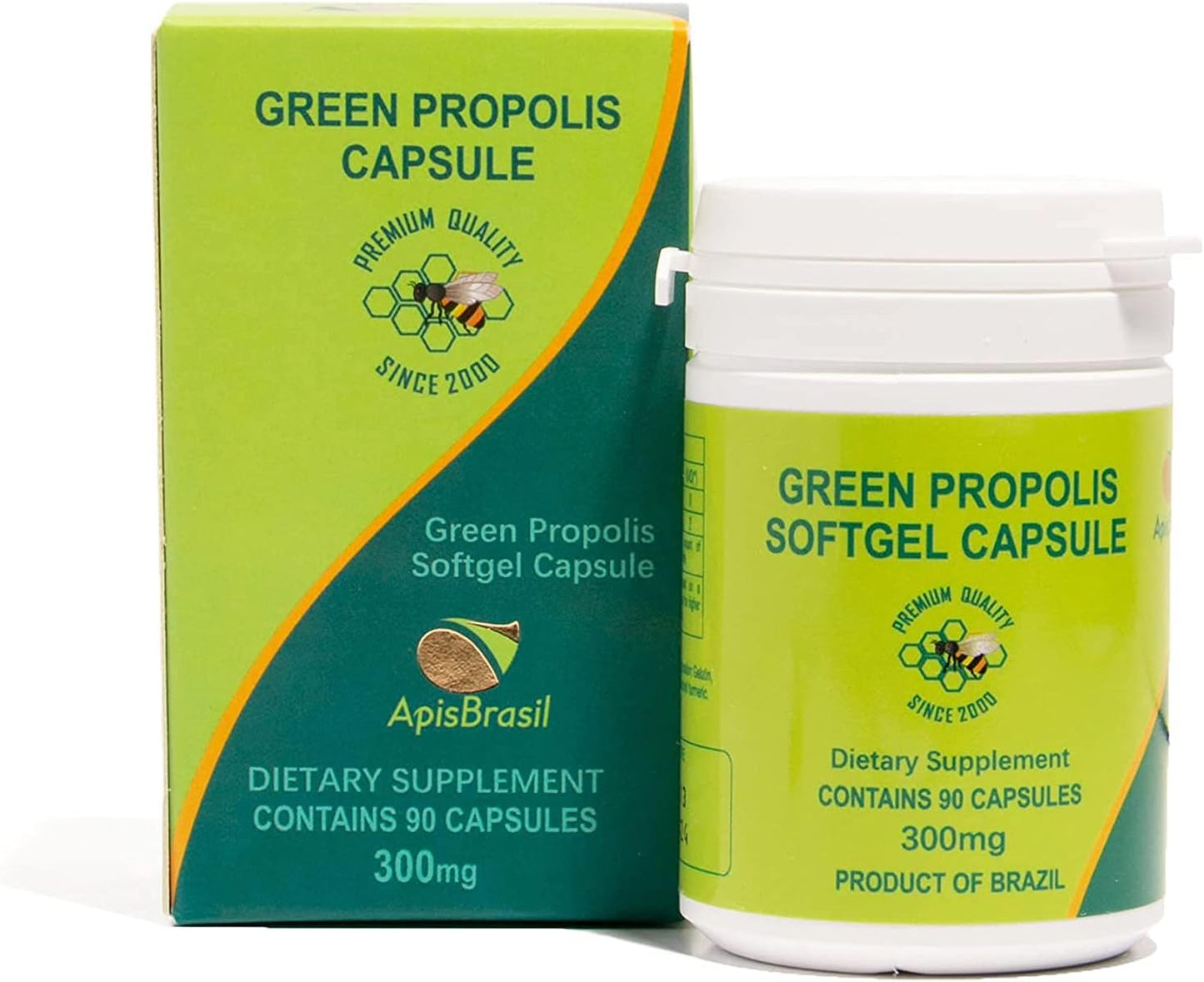 ApisBrasil Brazilian Green Bee Propolis Capsules - 900mg Daily Immune Support - 90 Count
