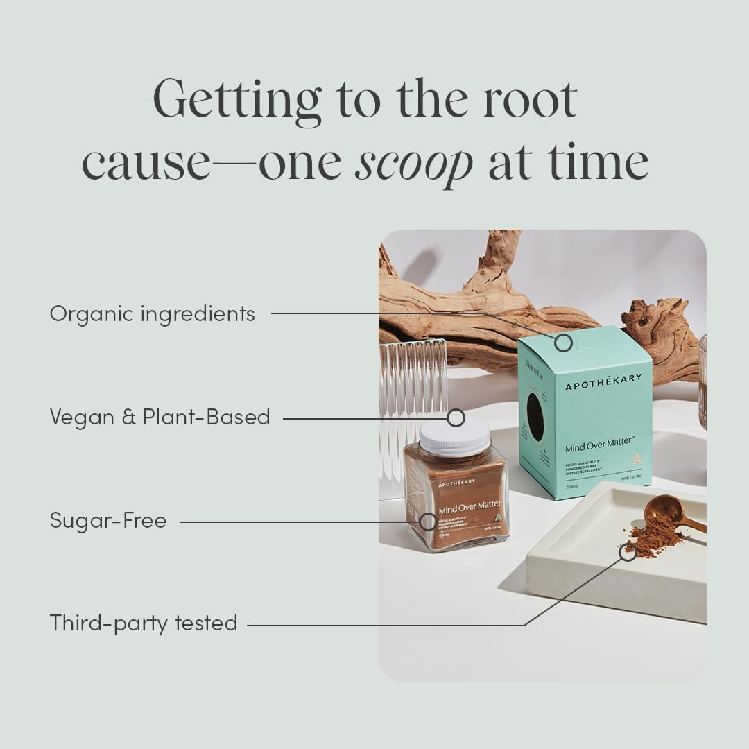 Apothékary Mind Over Matter Mushroom Powder: Cognitive Support, Memory & Focus, Stress Relief - Herbal Supplement, Vegan, Sugar-Free