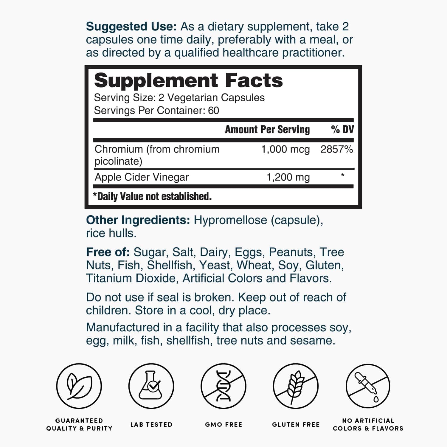 Apple Cider Vinegar 1200mg with Chromium Capsules - 120 Count, 60 Day Supply by Nature's Lab