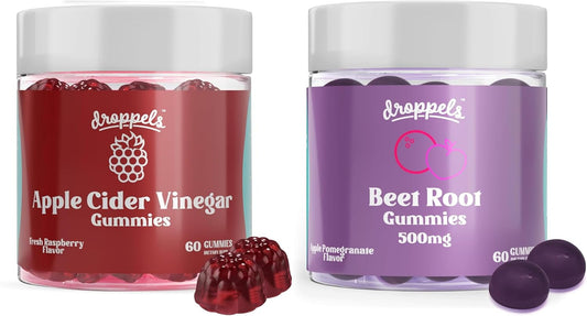 Apple Cider Vinegar & Beet Root Gummies Bundle for Wellness & Vitality - Vegan, Non-GMO, Gluten-Free - Raspberry & Apple Pomegranate Flavor
