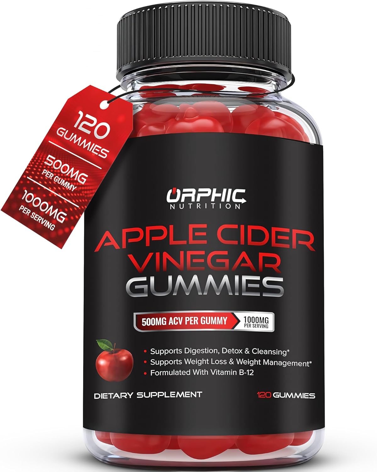 Apple Cider Vinegar Gummies 1000mg for Energy & Gut Health with Vitamin B12 and Beetroot - 120 Gummies