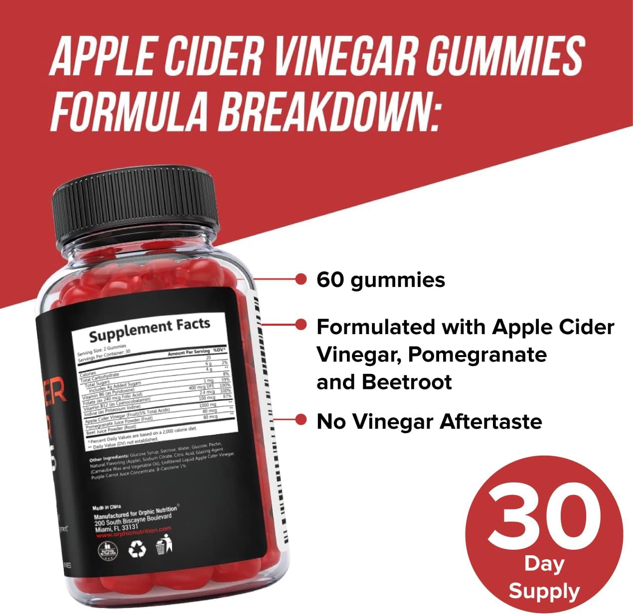 Apple Cider Vinegar Gummies 1000mg for Energy & Gut Health with Vitamin B12 and Beetroot - 120 Gummies