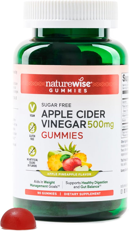 Apple Cider Vinegar Gummies 1000mg with Vitamin B12 - Energy & Gut Health - Sugar Free, Vegan - 90 Gummies, 1.5-Month Supply