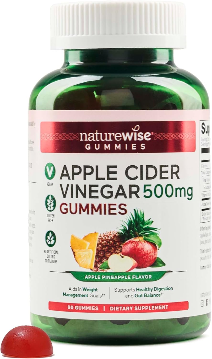 Apple Cider Vinegar Gummies 1000mg with Vitamin B12 - Vegan, Gluten-Free, Non-GMO - 90 Count Supply for 45 Days