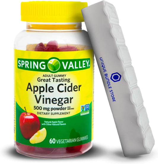 Apple Cider Vinegar Gummies 500mg Supplement with 7 Day Pill Organizer - 60 Count, Non GMO Toeah Spring Valley