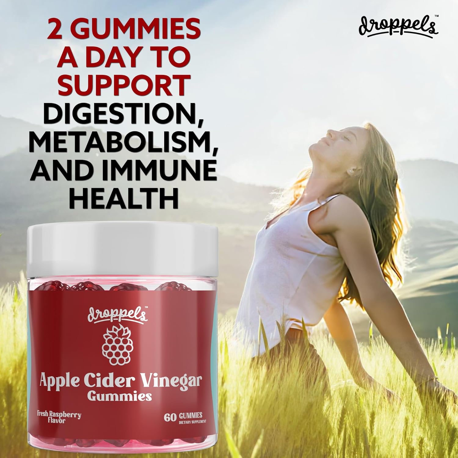 Apple Cider Vinegar Gummies with Beet Root & Pomegranate - 1000mg | Non-GMO, Vegan, Gluten-Free - Supports Digestion, Metabolism, Energy & Immune Health - Raspberry Flavor