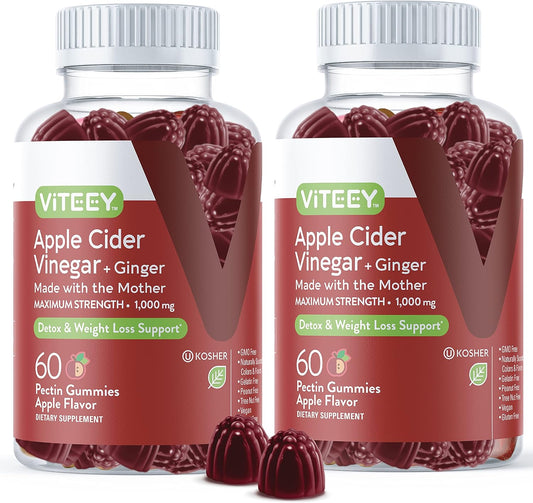 Apple Cider Vinegar Gummies with Ginger 1,000mg - Detox Cleanse for Weight Loss and Immune Support - Vegan, Gluten Free, Gelatin Free - Chewable Apple Flavored Gummy - BoostGo Australia