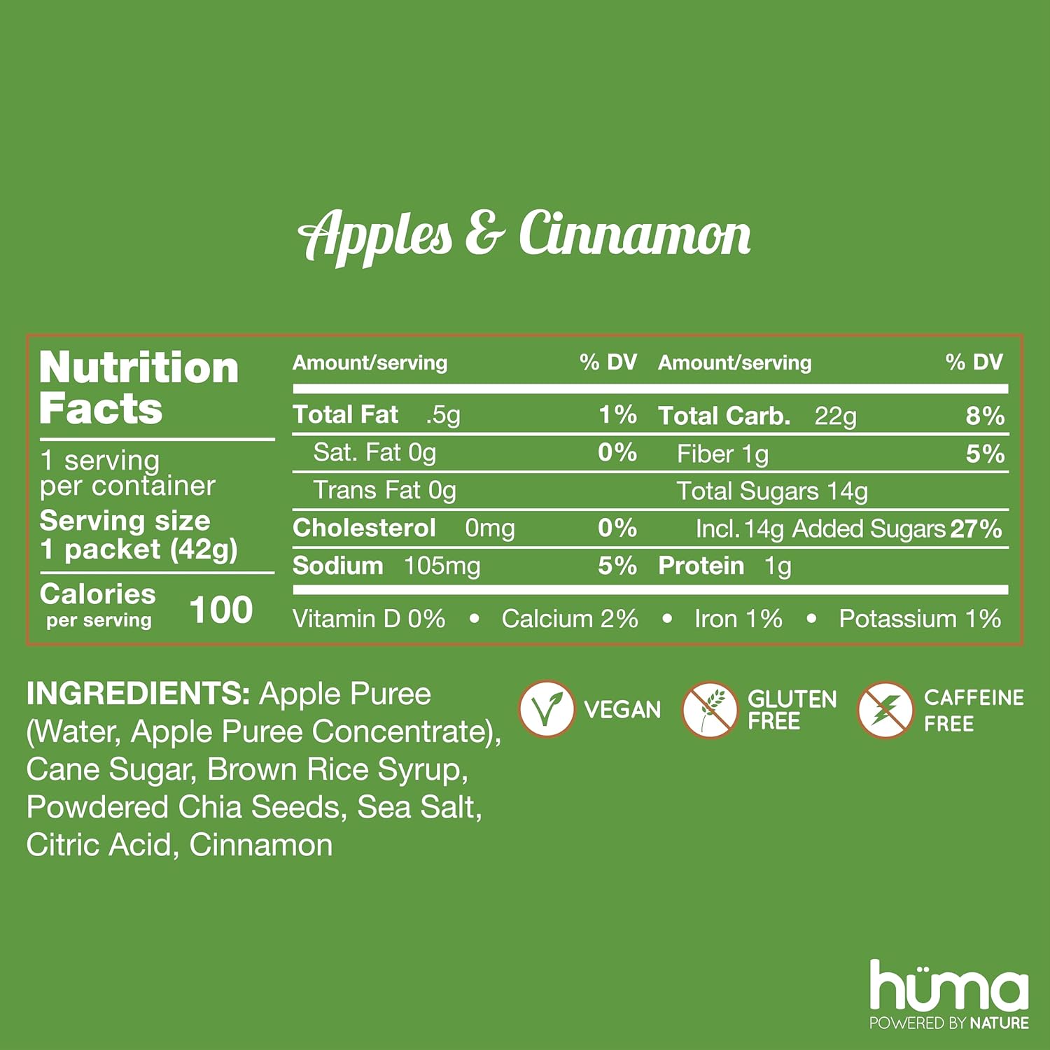 Apple Cinnamon Huma Chia Energy Gel - 12 Pack for Endurance Exercise