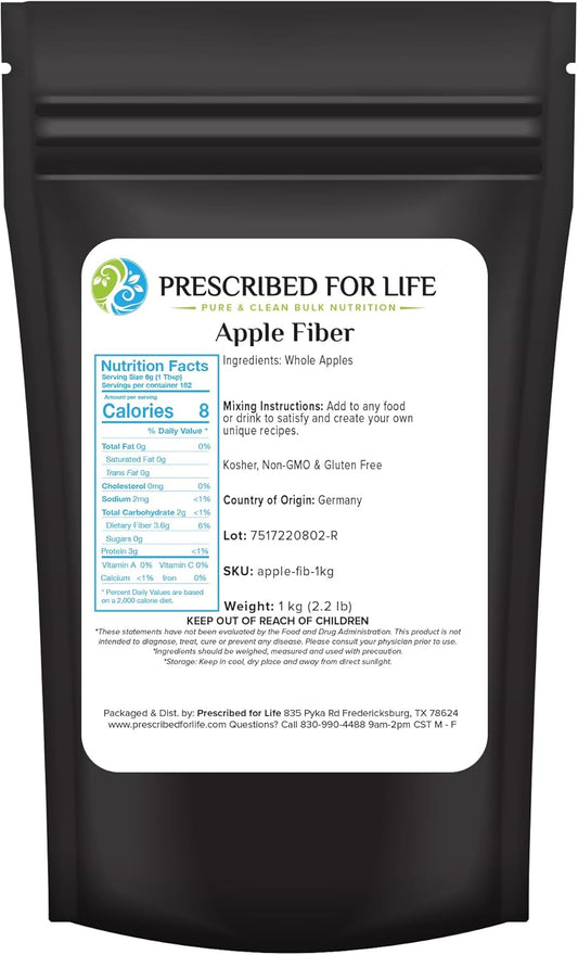 Apple Fiber Powder - Natural Pectin Supplement for Digestive Health - Whole Apple Concentrate - Vegan, Non GMO, Gluten Free - 1kg