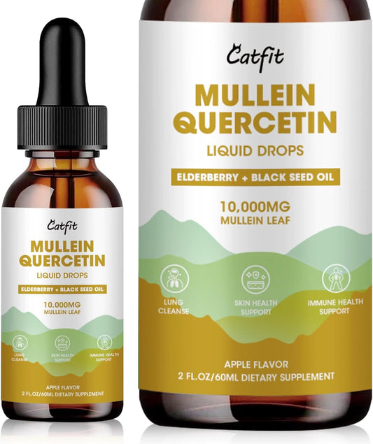 Apple Flavored Catfit Mullein Drops - Mullein Leaf Extract Supplement for Lung Health - 2 Fl Oz Tincture for Immune & Respiratory Support