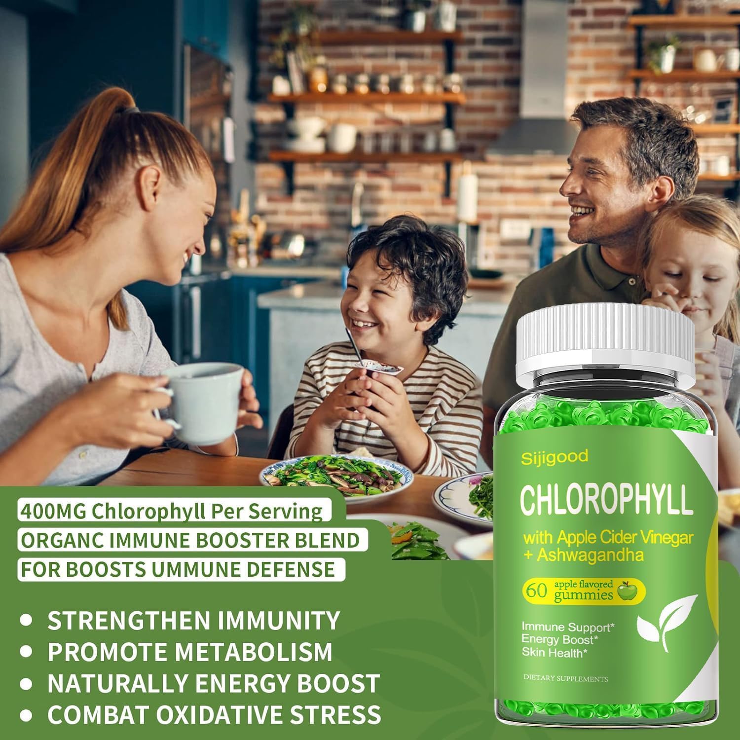 Apple Flavored Chlorophyll Gummy Supplement with Black Seed Oil, Moringa, and Probiotic for Immunity, Digestion, and Body Odor - 60 Gummies for Adults, Kids, Women, and Men - BoostGo Australia