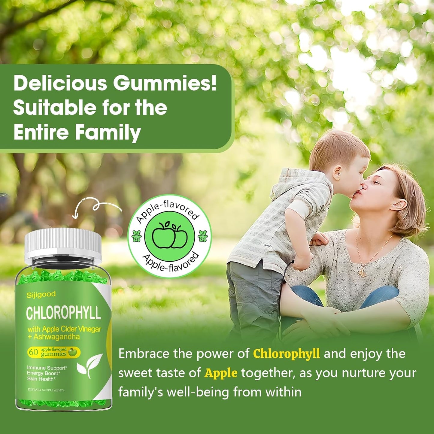 Apple Flavored Chlorophyll Gummy Supplement with Black Seed Oil, Moringa, and Probiotic for Immunity, Digestion, and Body Odor - 60 Gummies for Adults, Kids, Women, and Men - BoostGo Australia