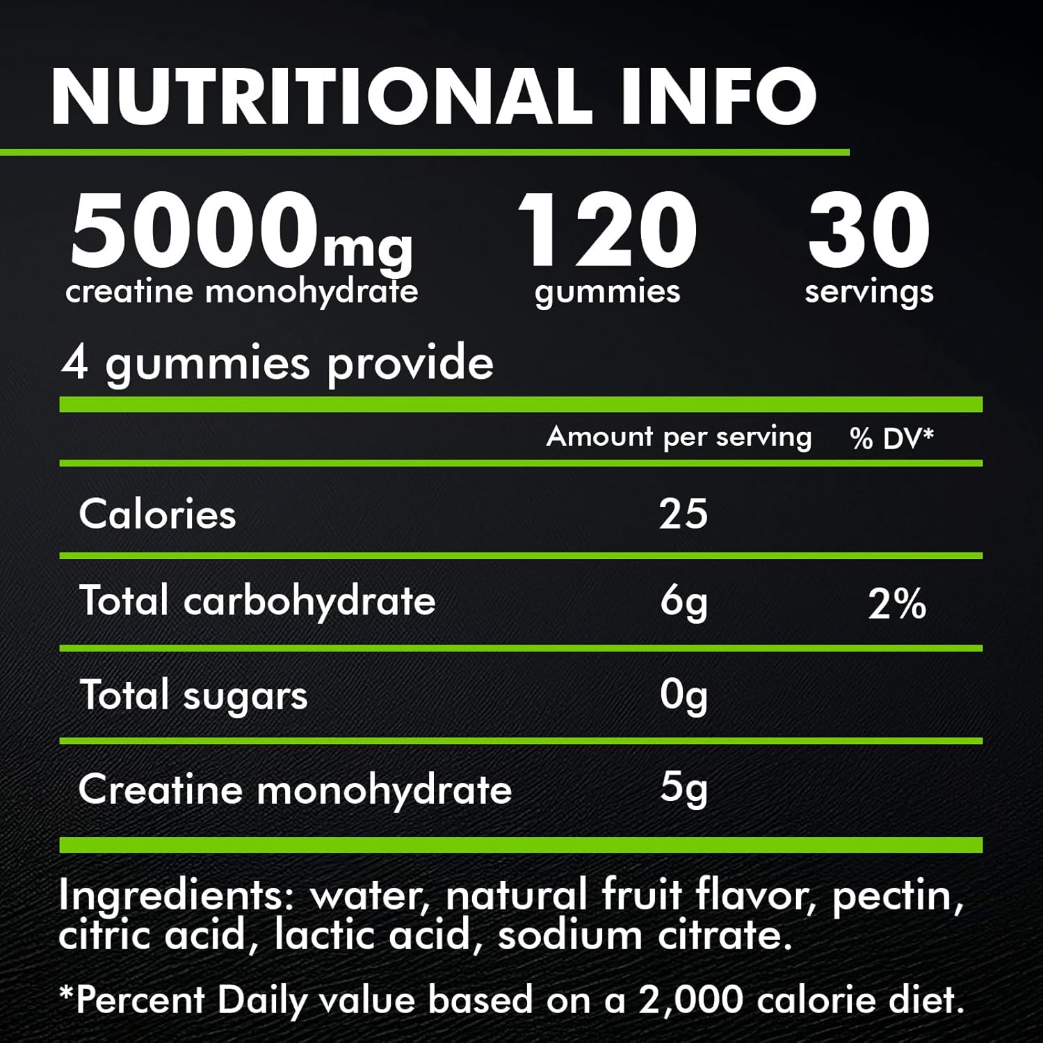Apple Flavored Creatine Gummies for Men & Women - 100% Creatine, 5g per Serving, Vegan & Sugar Free - 120 Count