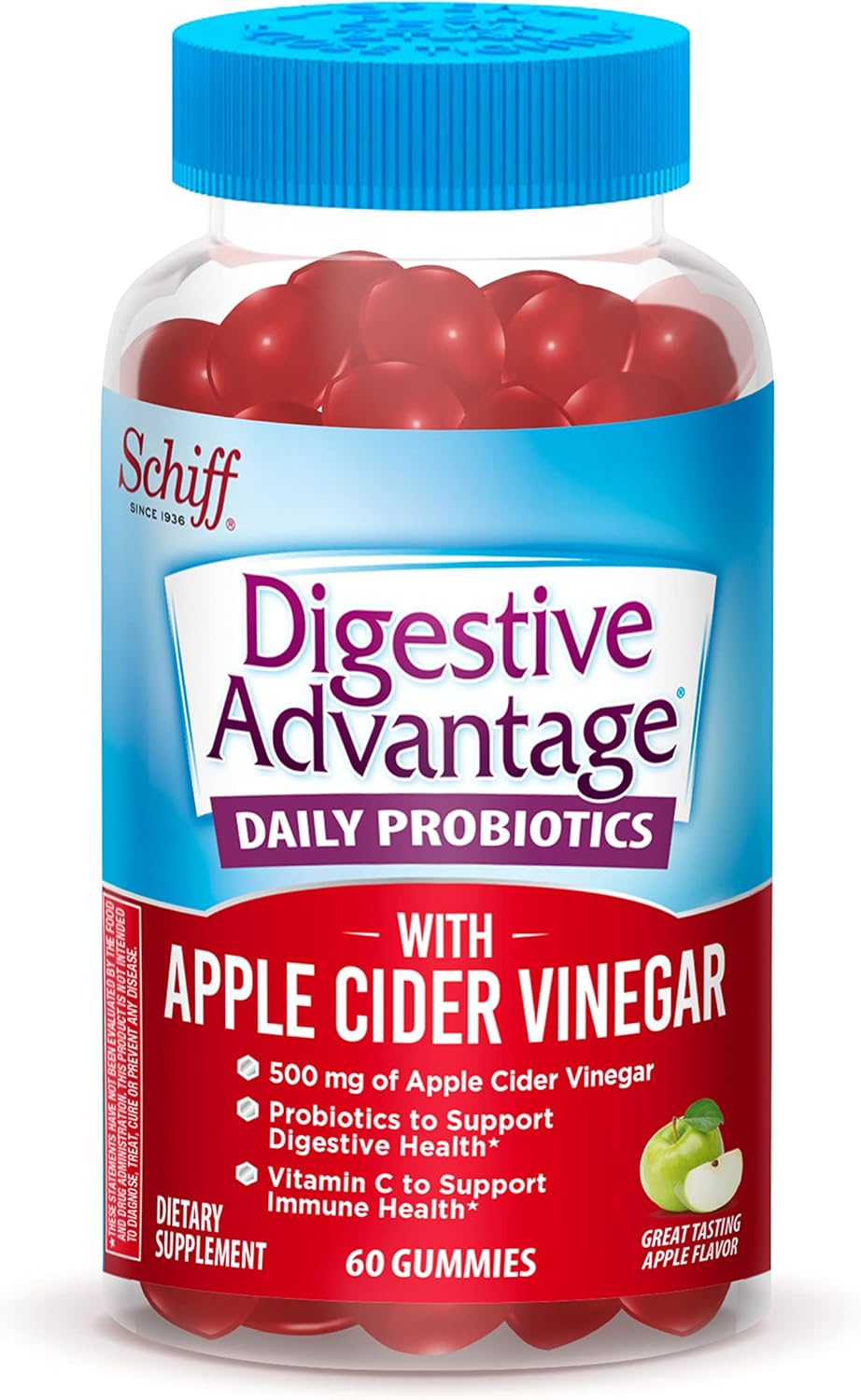 Apple Flavored Digestive Advantage Probiotic Gummies with ACV, 60ct for Digestive & Immune Health in Men & Women