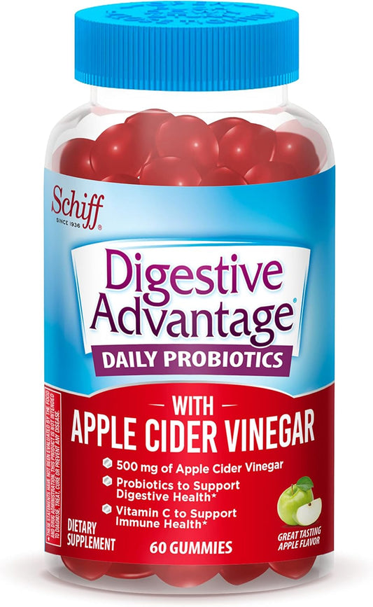 Apple Flavored Digestive Advantage Probiotic Gummies with ACV, 60ct for Digestive & Immune Health in Men & Women