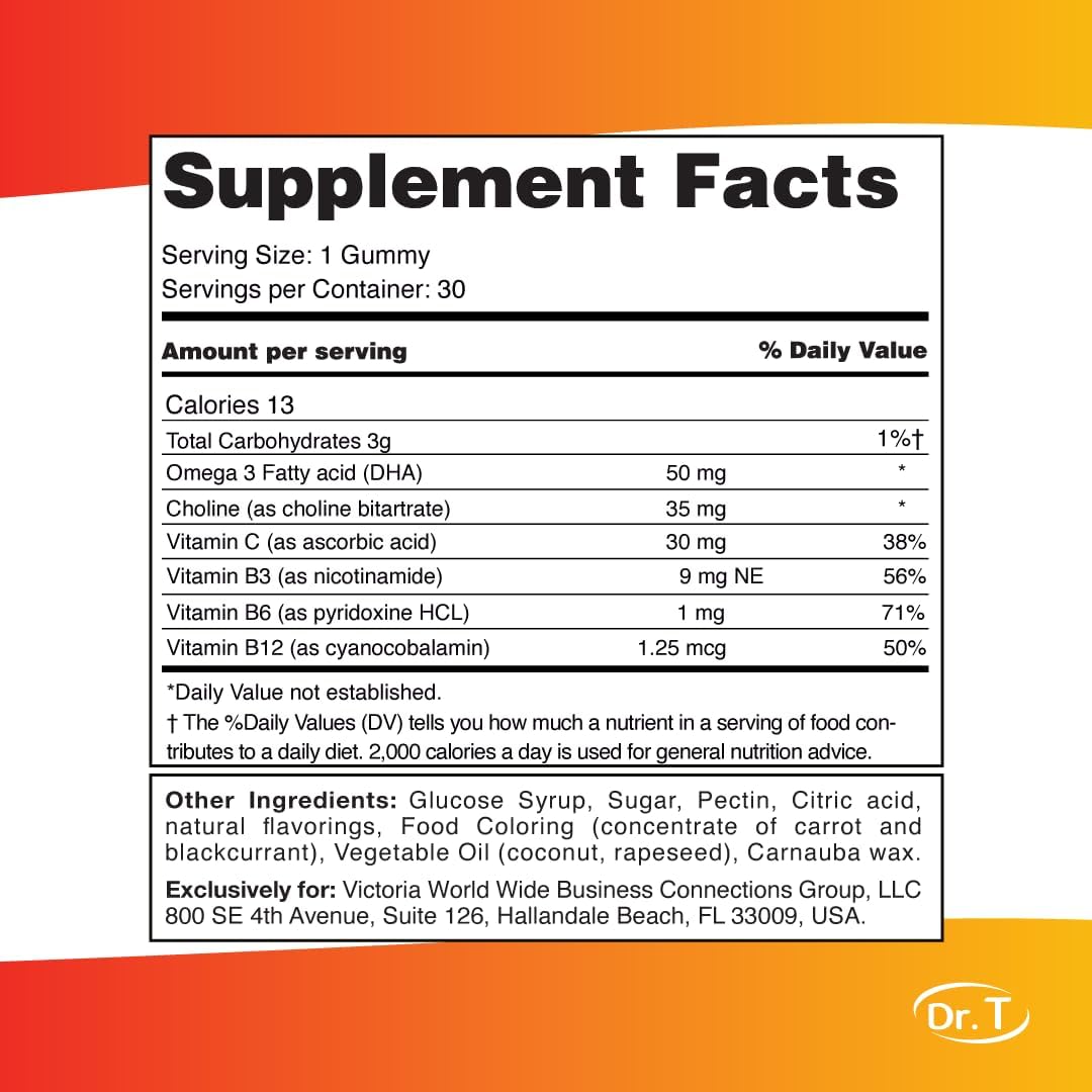 Apple & Tropical Flavored Dr. T Kids Omega 3 Gummies (120g) - Promotes Healthy Cognitive Function and Nervous System in Children