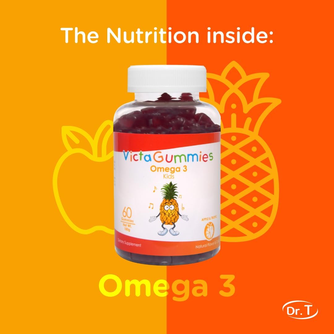 Apple & Tropical Flavored Dr. T Kids Omega 3 Gummies (120g) - Promotes Healthy Cognitive Function and Nervous System in Children