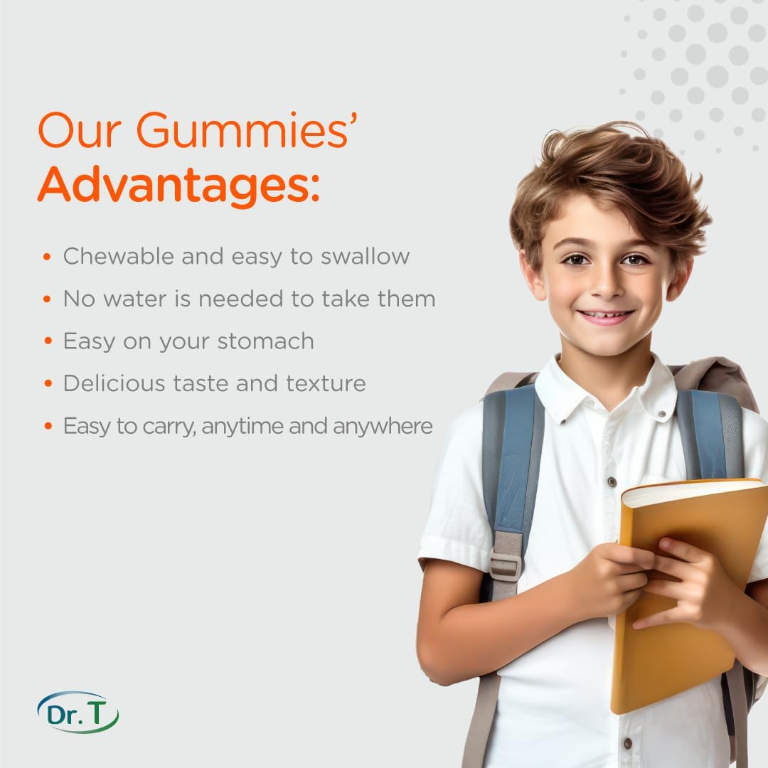 Apple & Tropical Flavored Dr. T Kids Omega 3 Gummies (120g) - Promotes Healthy Cognitive Function and Nervous System in Children