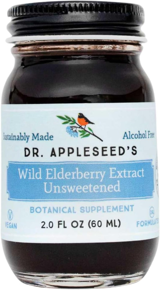 Appleseed's Wild Elderberry Extract 720mg Max Strength Immune Support Supplement for Kids & Adults - Doctor Formulated Vegan 25 Day Supply - Unsweetened & Science-Backed - 2 Fl Oz