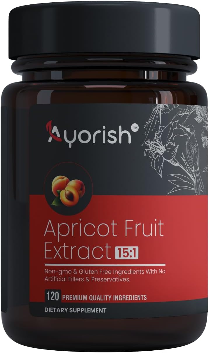 Apricot Extract Capsules - Ayorish 15:1 Concentration, 120 Vegetarian Capsules, 1000mg Serving Size