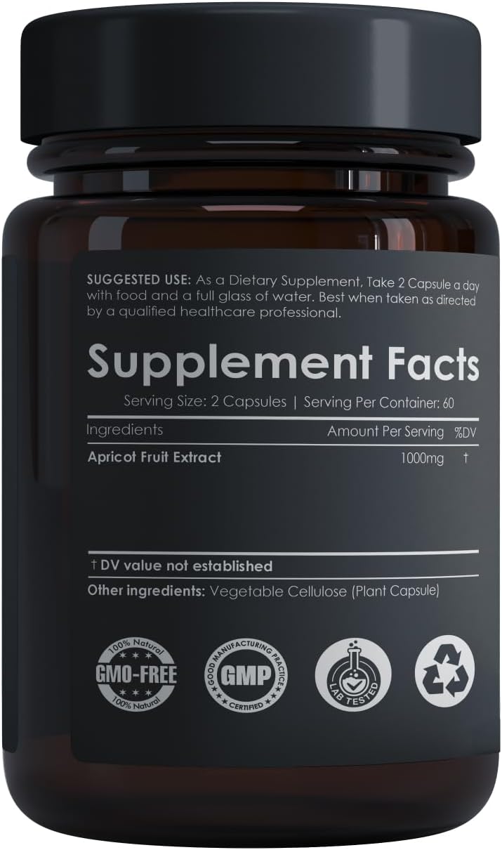 Apricot Extract Capsules - Ayorish 15:1 Concentration, 120 Vegetarian Capsules, 1000mg Serving Size