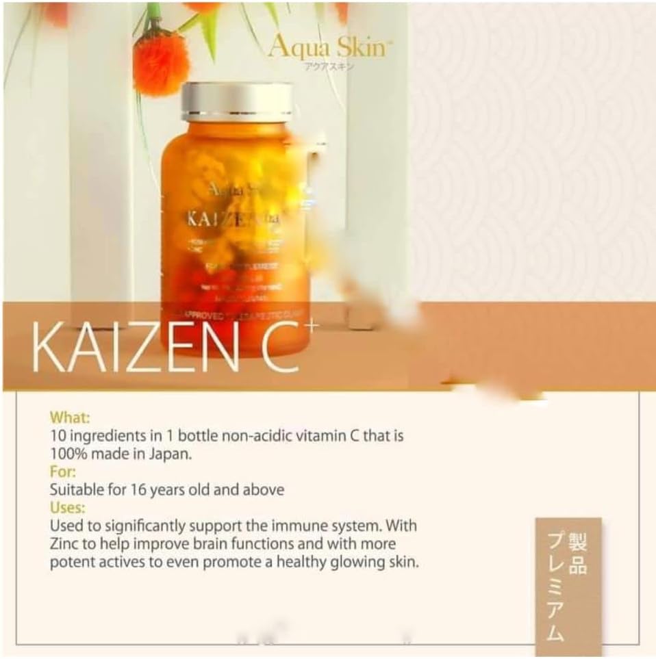 Aqua Skin Kaizen C Food Supplement - 10 in 1 Non Acidic Vitamin C, 30 Capsules - 500mg