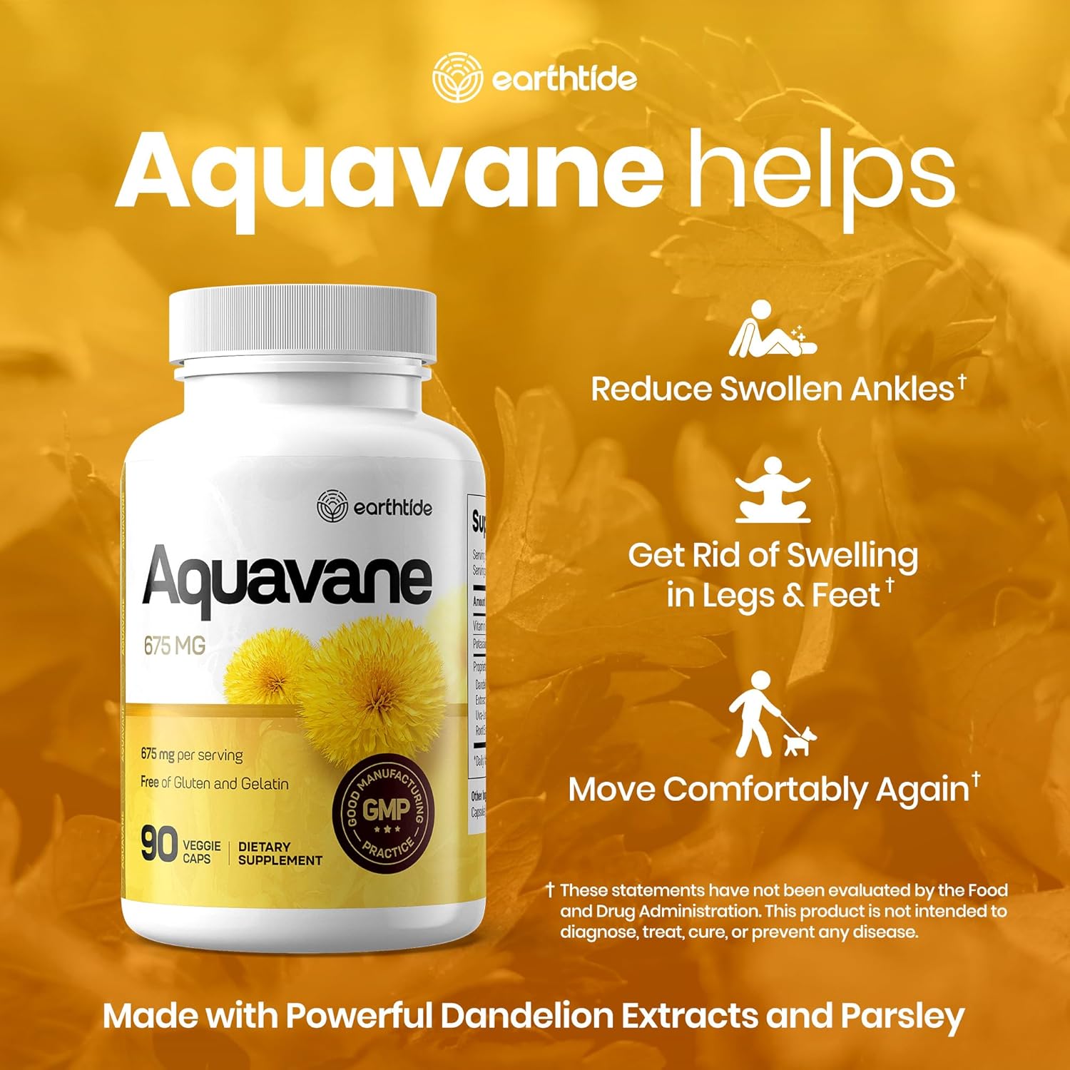Aquavane Natural Diuretic Water Pills for Swollen Feet & Legs - Herbal Relief for Water Retention, Reduce Swelling & Bloating
