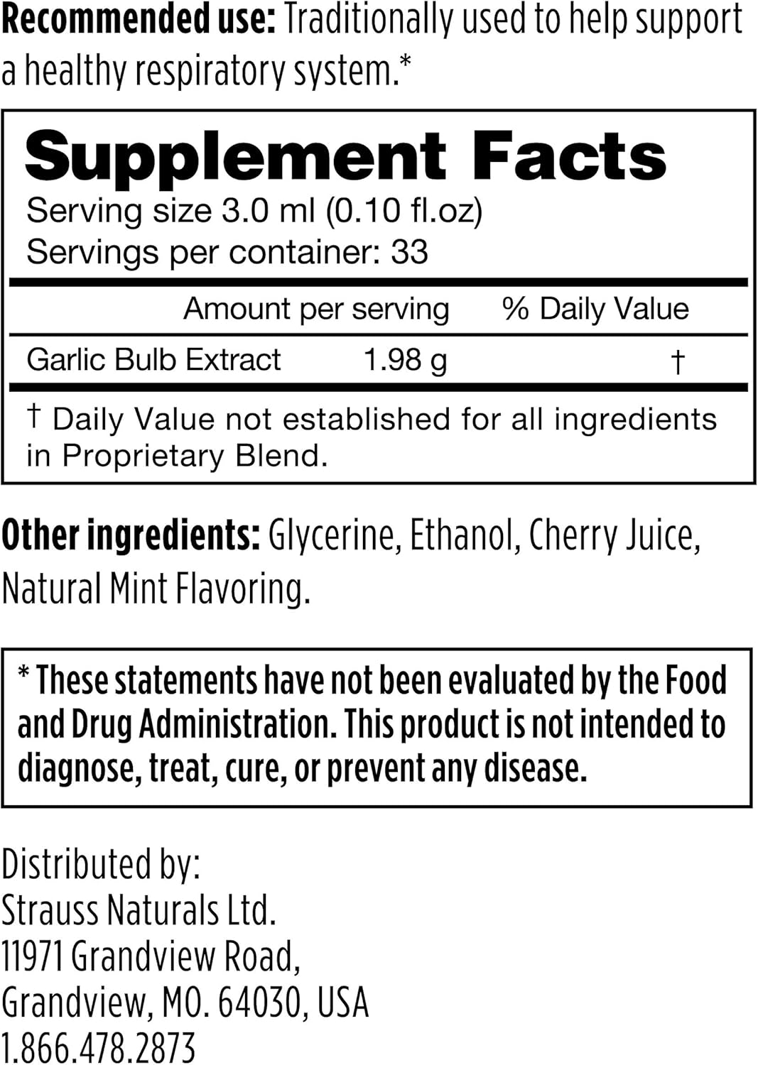 Arctic Cherry Immune & Respiratory Support Drops by Strauss Naturals - Natural Formula, Gluten/Soy-Free, Non-GMO - 3.4 fl oz