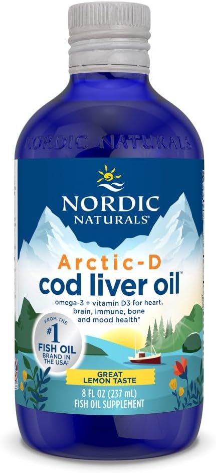 Arctic-D Cod Liver Oil with Lemon Flavor - 8 oz - 1060 mg Omega-3s + 1000 IU Vitamin D3 - Supports Heart, Brain, Bone, Immune System & Mood - Non-GMO - 48 Servings - BoostGo Australia