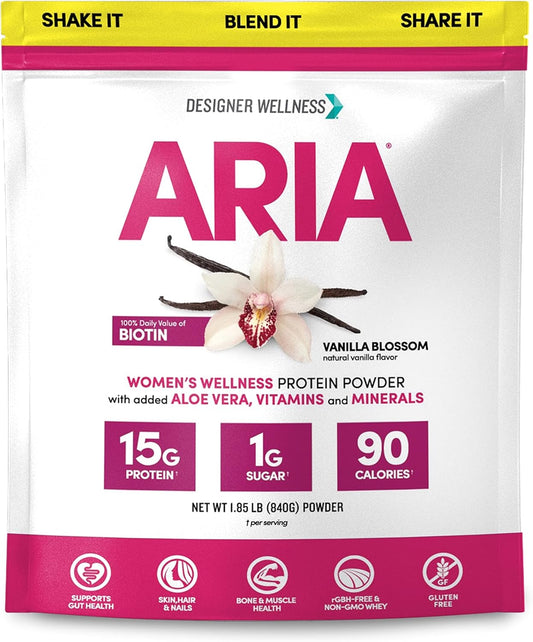 Aria Designer Wellness Women's Low Calorie Vanilla Protein Powder with Biotin & Vitamin C - 1.85 lb
