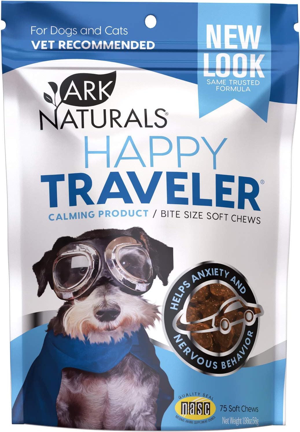 Ark Naturals Happy Traveler Chews - Natural Anxiety Relief for Dogs - 1.98 oz, Calming Treats - Blues/Purples - (326003)