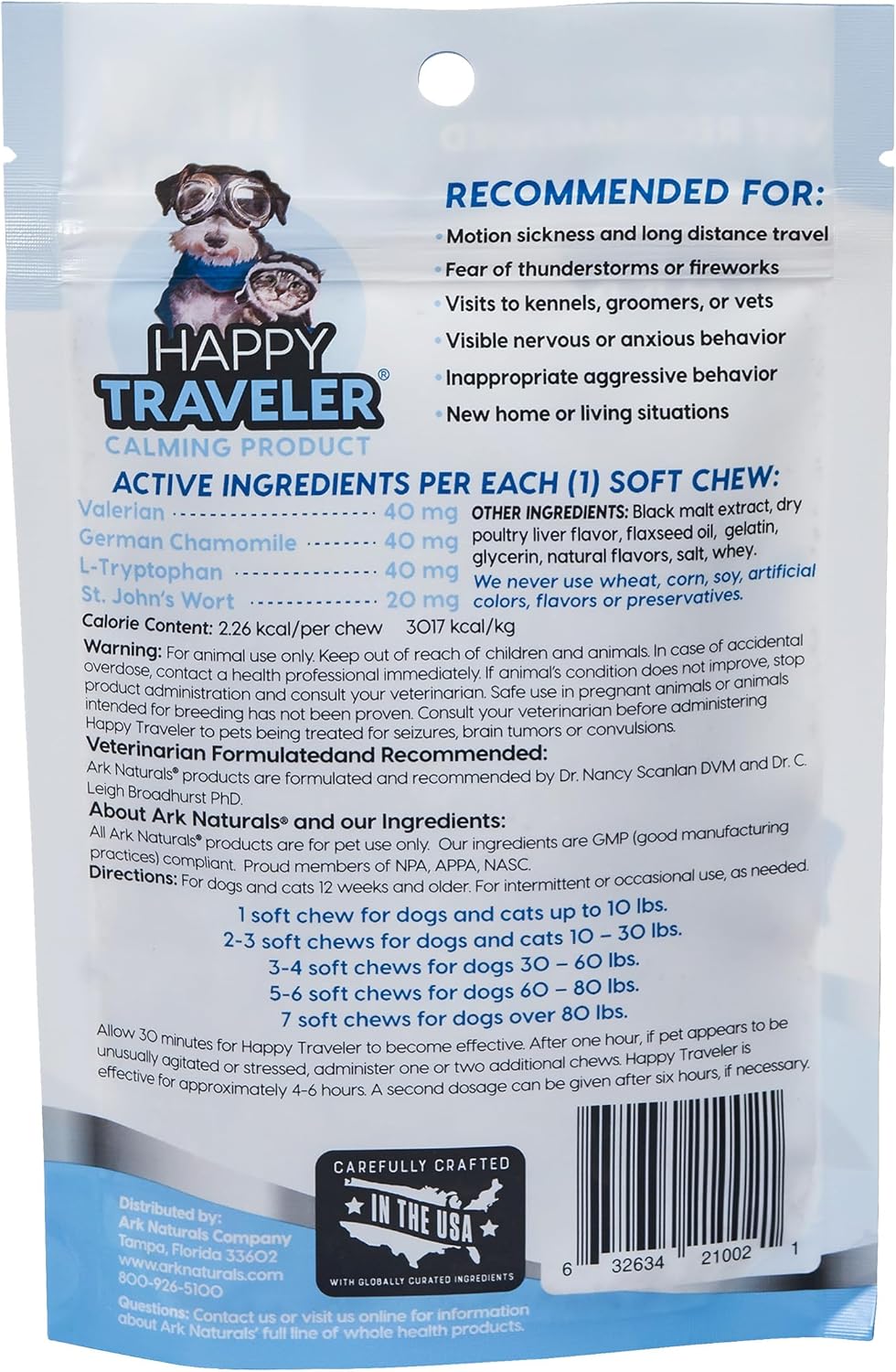 Ark Naturals Happy Traveler Chews - Natural Anxiety Relief for Dogs - 1.98 oz, Calming Treats - Blues/Purples - (326003)