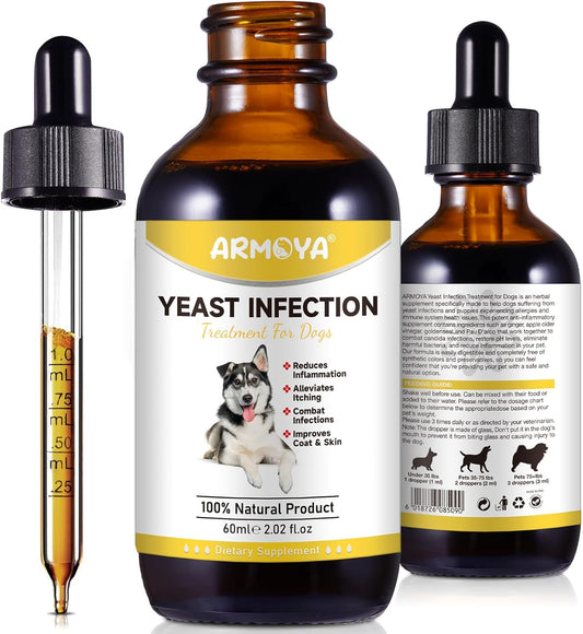 ARMOYA Natural Dog Yeast Infection & Ear Inflammation Relief Treatment - Itch & Allergy Support - 2 Oz