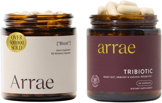 Arrae Bloat + Tribiotic Bundle: Bloating & Gas Relief Digestive Enzymes + Probiotics for Women, Vaginal pH Balance Support