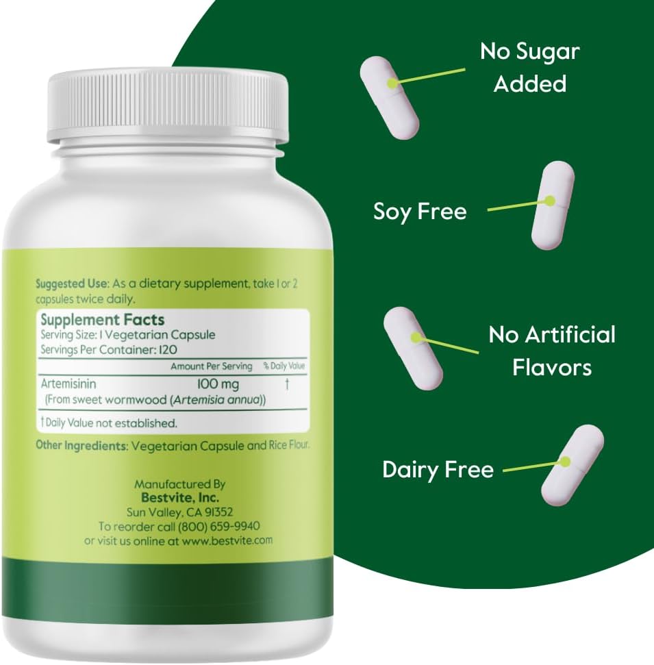 Artemisinin 100mg (480 Vegetarian Capsules) - Vegan, Gluten Free, Non GMO - Pack of 2 - No Stearates, Flow Agents