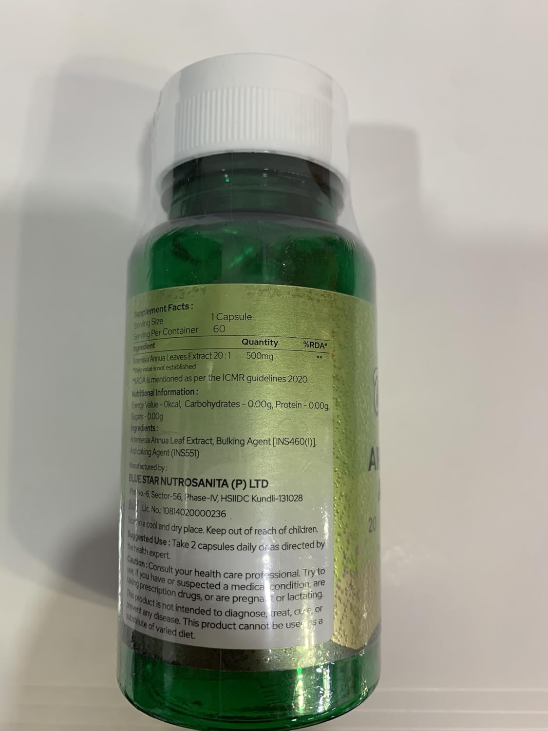 Artemisinin Capsules: Organic Extract from Artemisia Annua - Vegan & Gluten Free - 60 Capsules 500mg