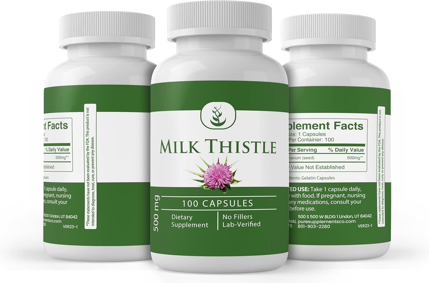 Artichoke Extract, Milk Thistle, & Dandelion Root Capsules - 100 Capsules Each, Pure Ingredients, Lab Verified