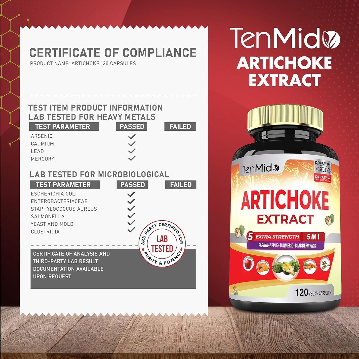 Artichoke Supplement Extract Capsules with Papaya, Apple Pectin, Turmeric, Bladderwrack - 4 Month Supply - Supports Digestive Function - 120 Vegan Capsules