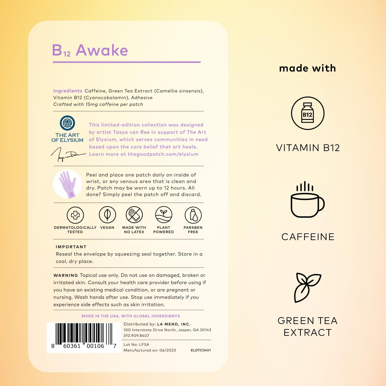 Artist-Designed B12 Awake Patch Infused with Caffeine & Green Tea Extract - 8 Patches for Energy Boost