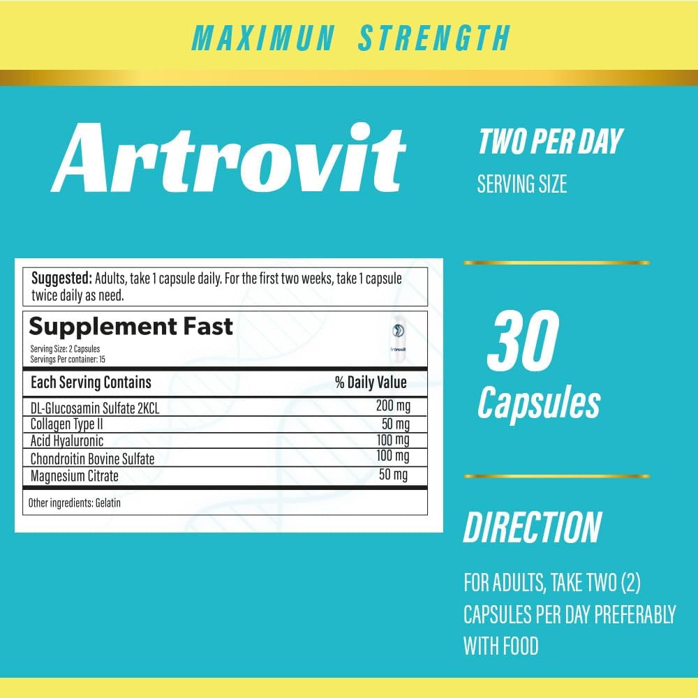 Artrovit 30 Capsules - Maximum Strength Joint Support with 95% Hyaluronic Acid and Collagen