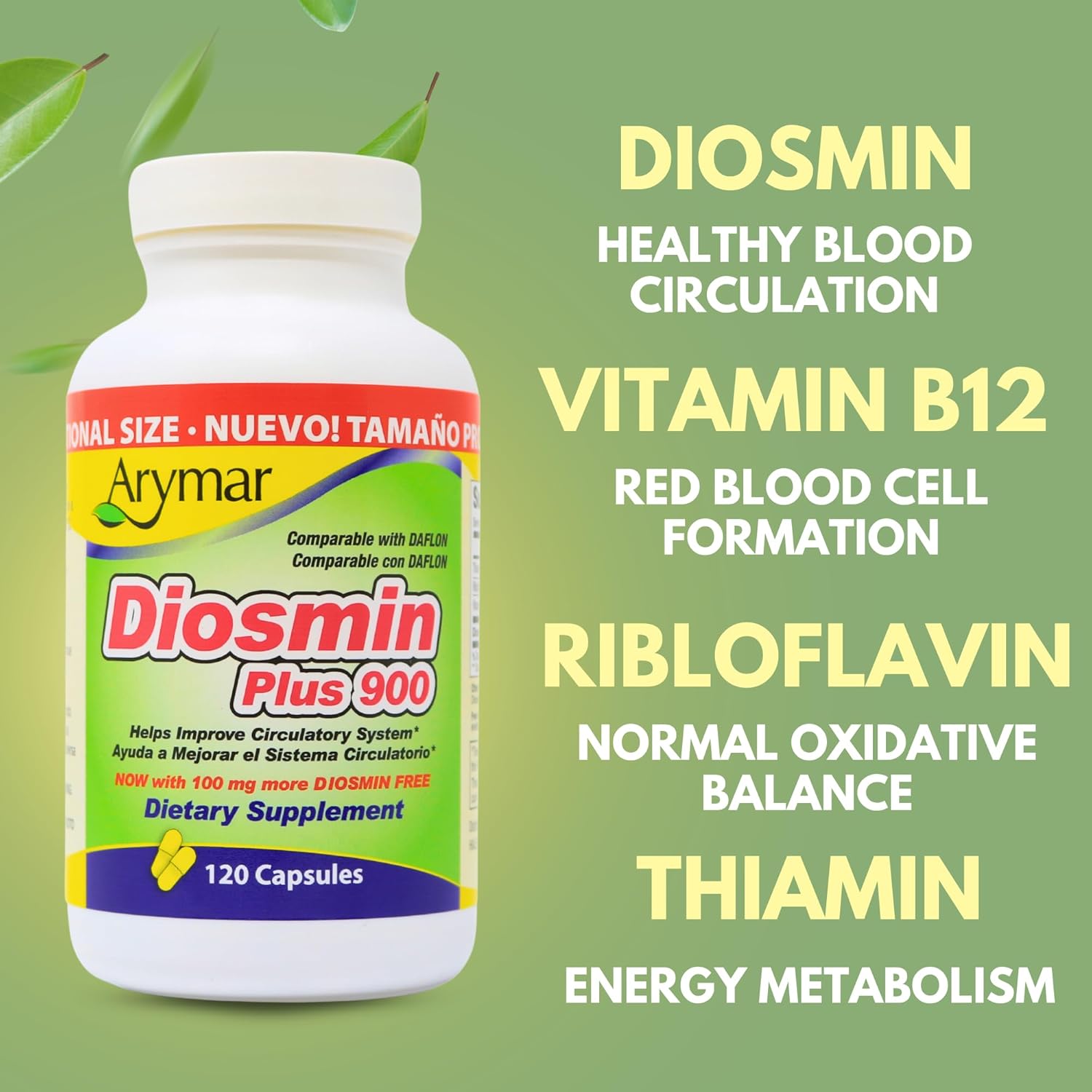 Arymar Diosmin Plus 900 - 1000mg Circulatory System Support Supplement, 120 Capsules